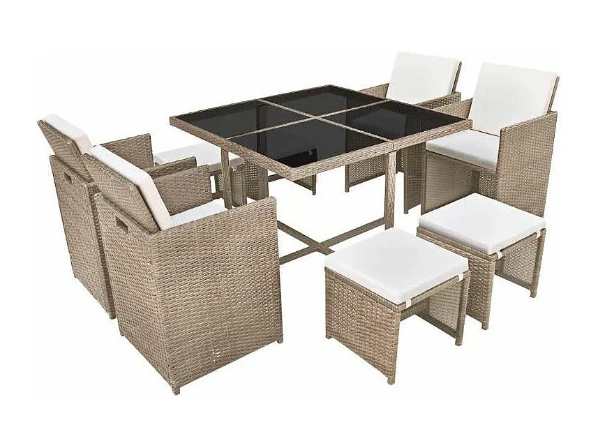 Table carrée et 4 chaises de jardin résine tressée beige Iris