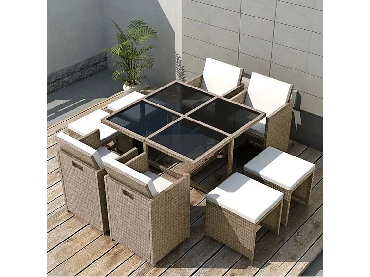 Table carrée et 4 chaises de jardin résine tressée beige Iris