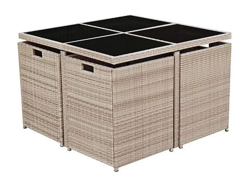 Table carrée et 4 chaises de jardin résine tressée beige Iris