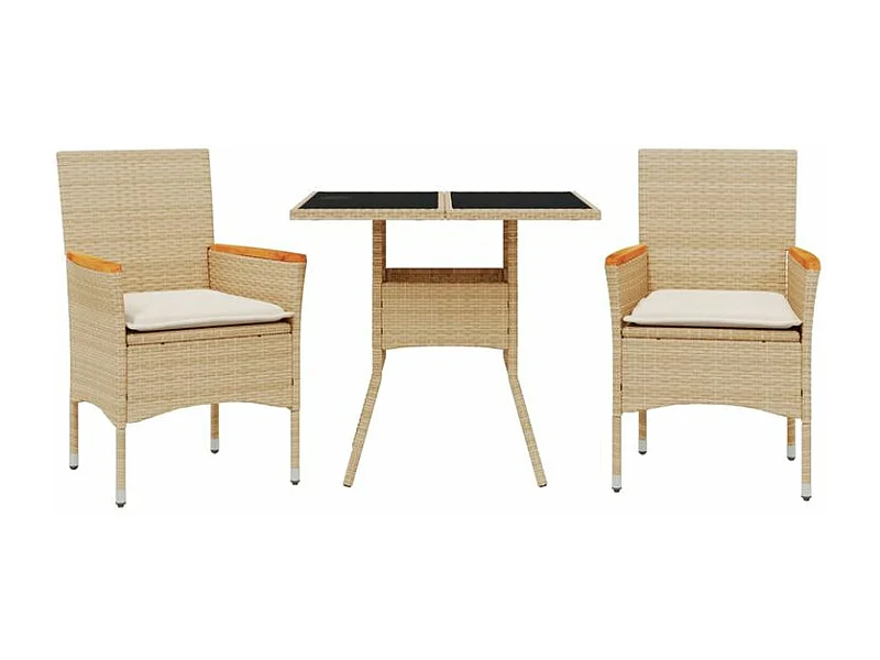 Ensemble à manger de jardin et coussins 3 pcs beige rotin verre