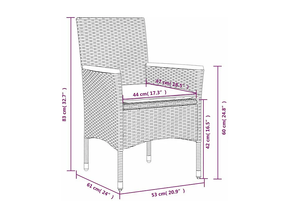 Ensemble à manger de jardin et coussins 3 pcs beige rotin verre