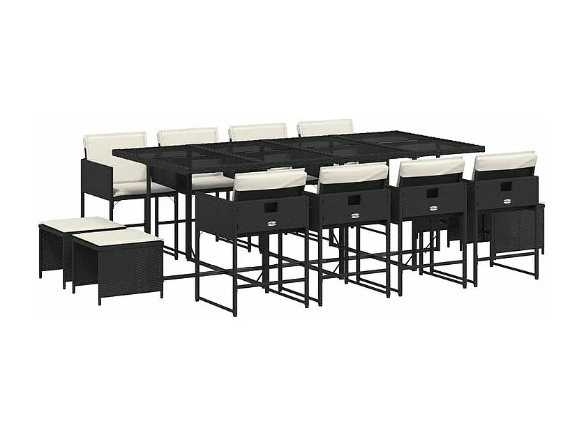 Ensemble à manger de jardin 13 pcs coussins noir résine tressée