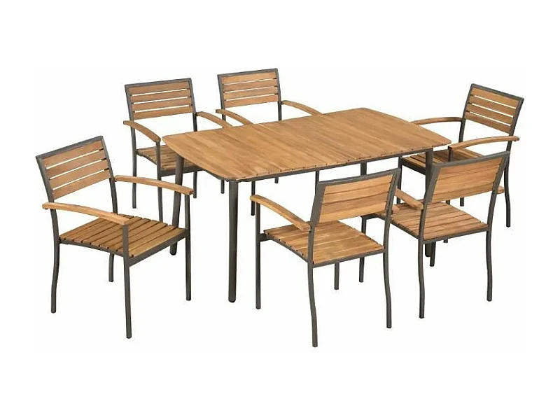 Table rectangulaire et 6 chaises de jardin acacia clair Palino