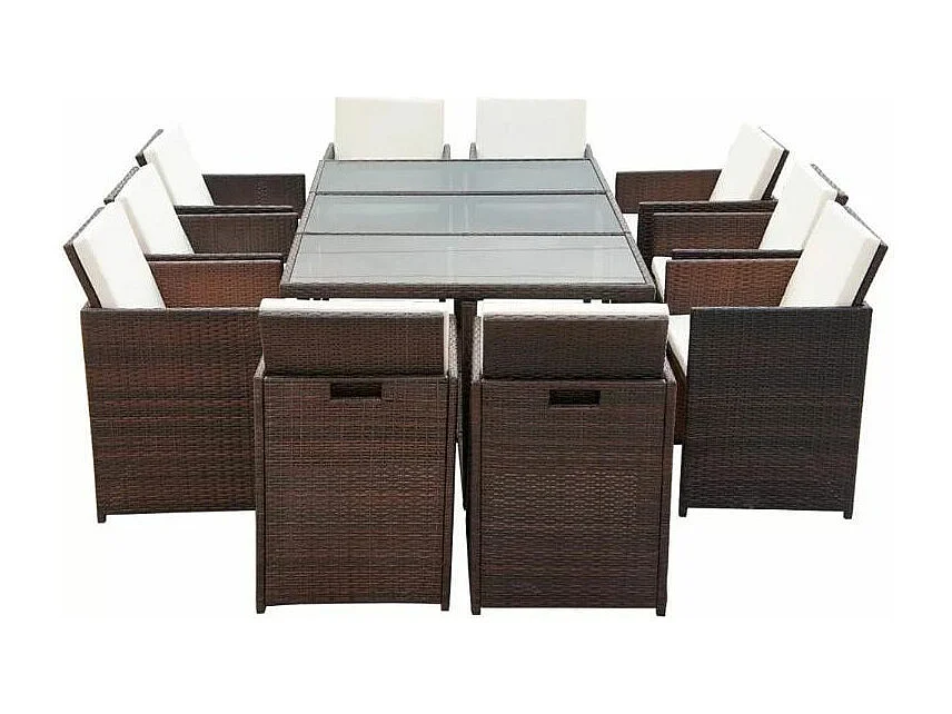Table rectangulaire et 10 chaises de jardin résine tressée marron Iris