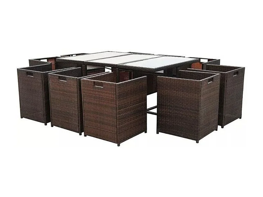 Table rectangulaire et 10 chaises de jardin résine tressée marron Iris