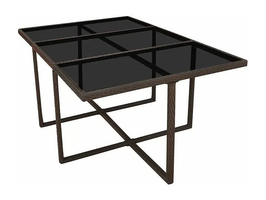 Table rectangulaire et 10 chaises de jardin résine tressée marron Iris