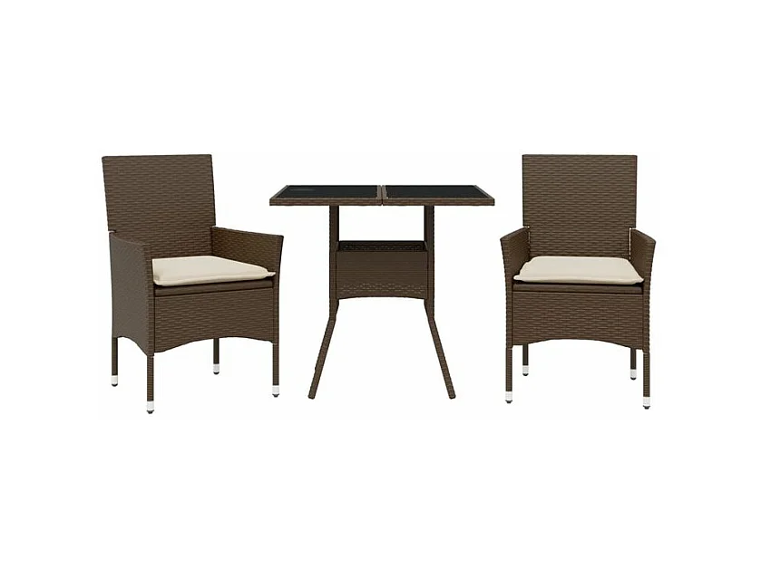 Ensemble à manger de jardin et coussins 3pcs marron rotin verre