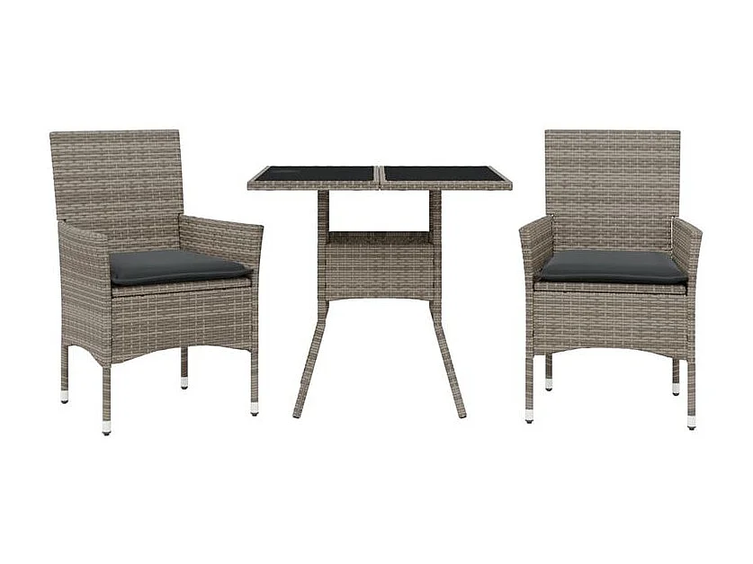 Ensemble à manger de jardin et coussins 3 pcs gris rotin verre
