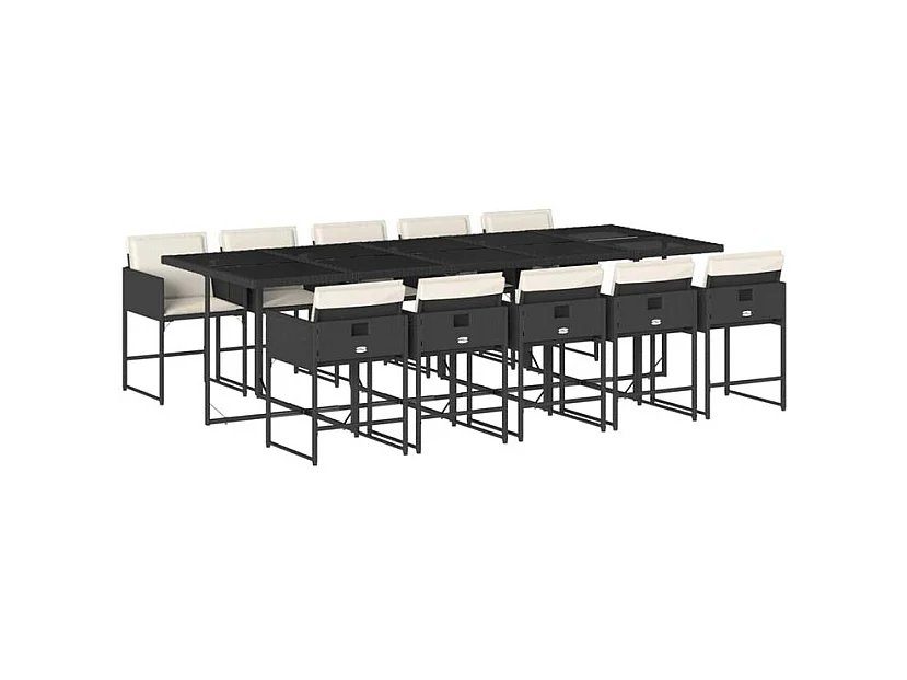 Ensemble à manger de jardin 11 pcs coussins noir résine tressée