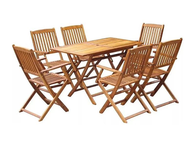 Table rectangulaire et 6 chaises de jardin acacia clair Polina