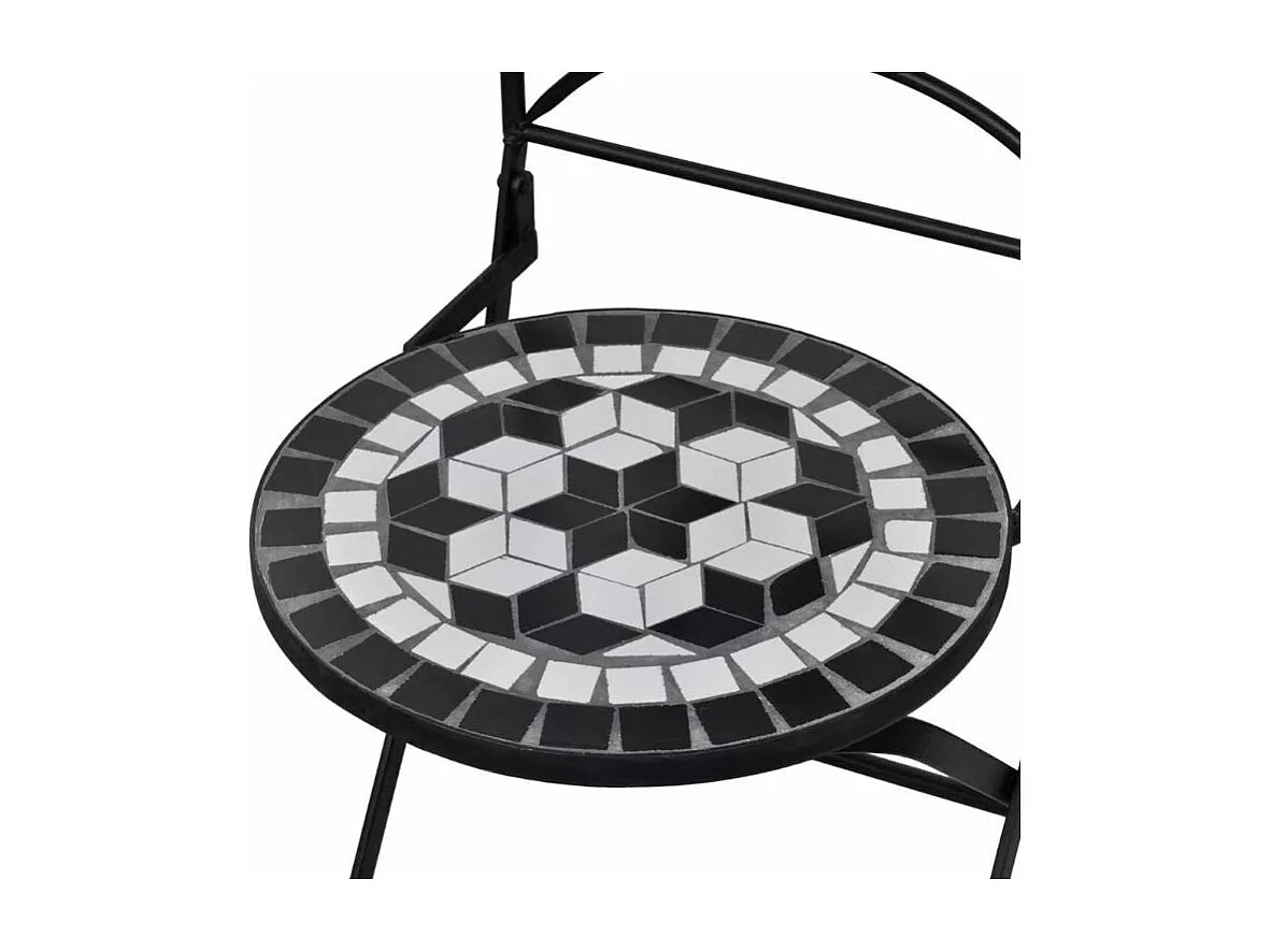 Table ronde et 2 chaises de jardin mosaïquées noir et blanc Mel