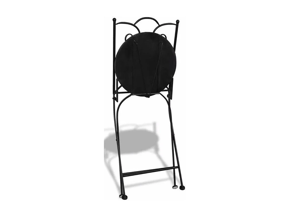 Table ronde et 2 chaises de jardin mosaïquées noir et blanc Mel