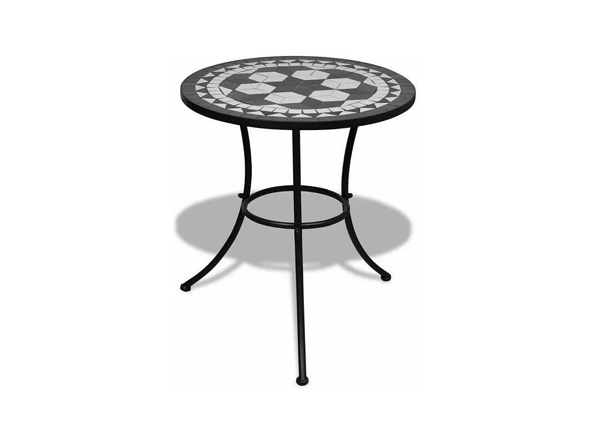 Table ronde et 2 chaises de jardin mosaïquées noir et blanc Mel