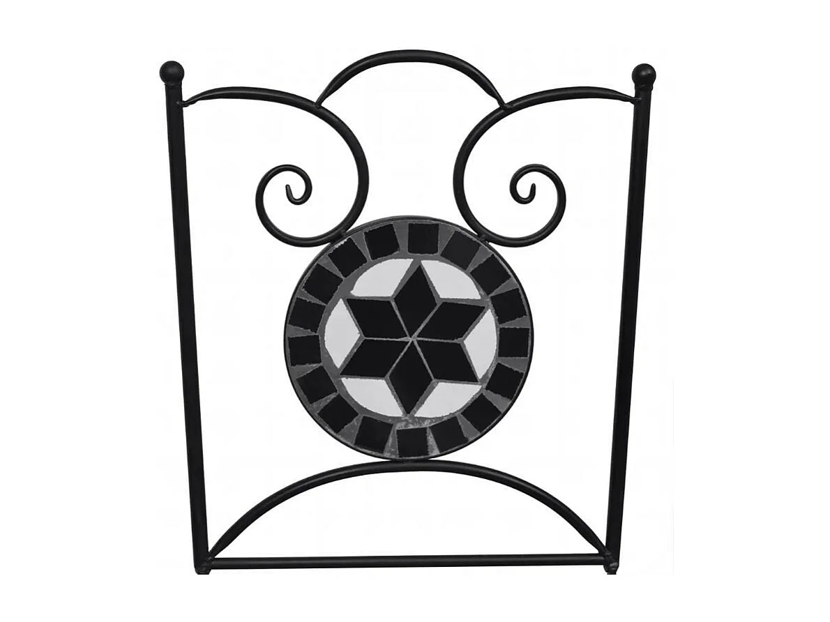 Table ronde et 2 chaises de jardin mosaïquées noir et blanc Mel