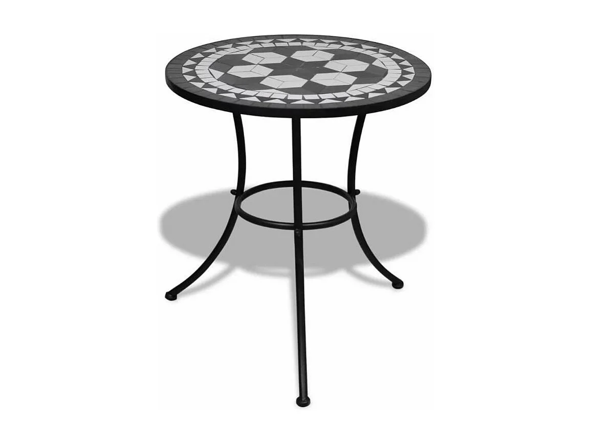 Table ronde et 2 chaises de jardin mosaïquées noir et blanc Mel