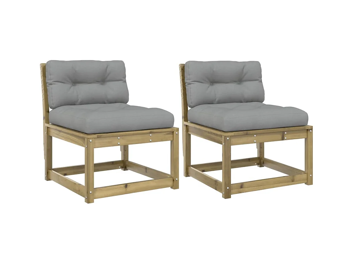 Canapés de jardin avec coussins 2pcs bois de pin imprégné