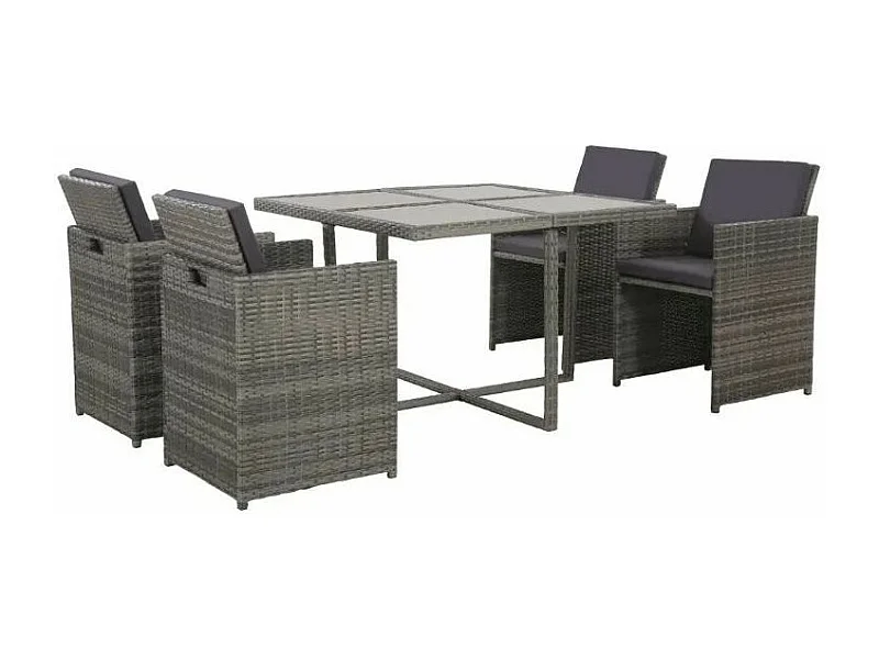 Table carrée et 4 chaises de jardin résine tressée gris Iris