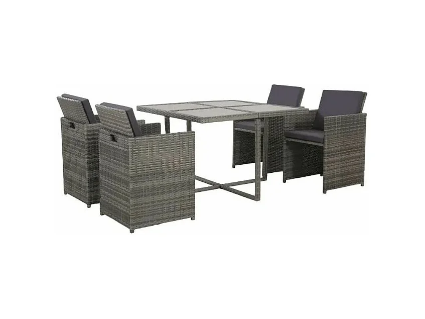 Table carrée et 4 chaises de jardin résine tressée gris Iris