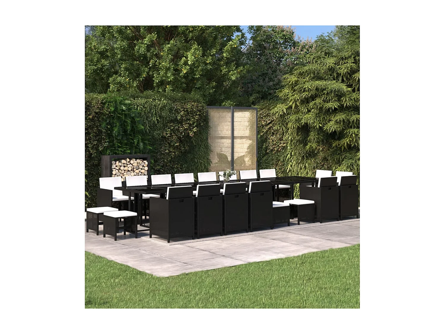 Ensemble à dîner de jardin coussins 21 pcs Noir Résine tressée