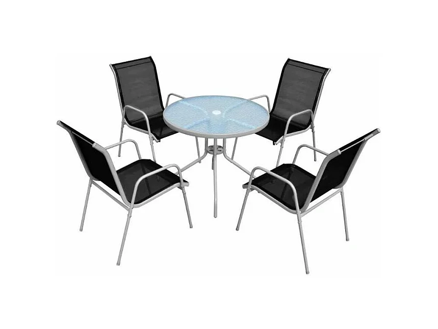 Table ronde et 4 chaises de jardin métal noir et blanc Castle