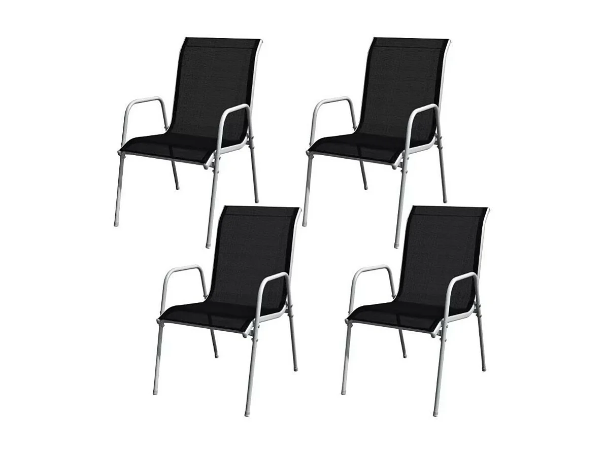 Table ronde et 4 chaises de jardin métal noir et blanc Castle