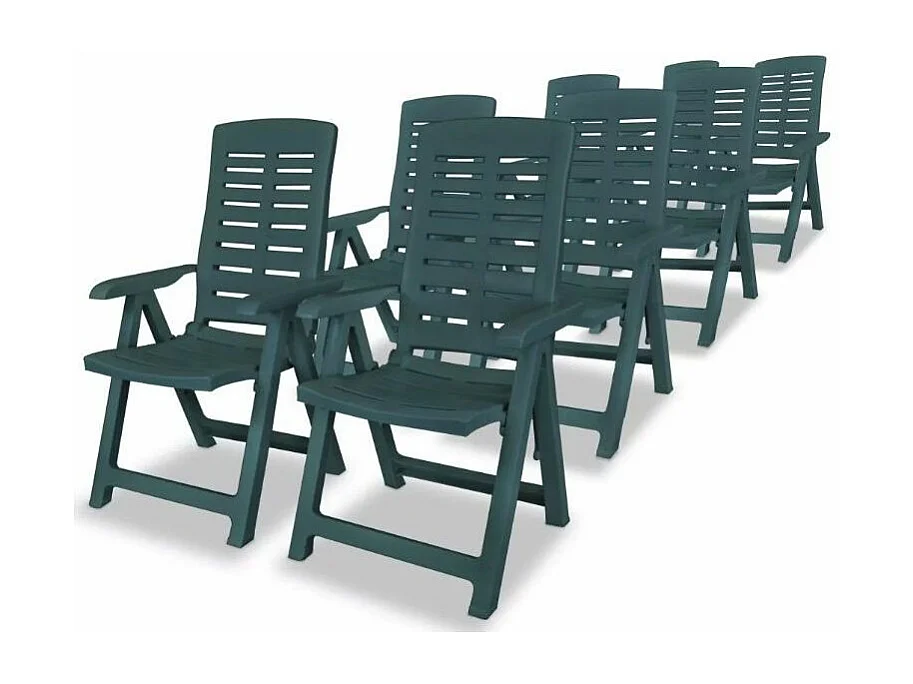 Table rectangulaire et 8 chaises de jardin plastique vert Camille