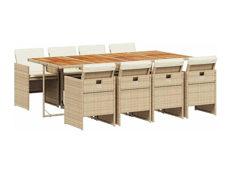 Ensemble à manger de jardin et coussins 9 pcs beige Poly rotin