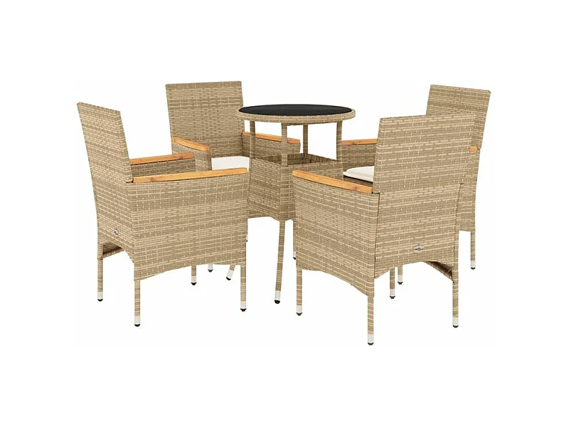 Ensemble à manger de jardin et coussins 5 pcs beige rotin verre