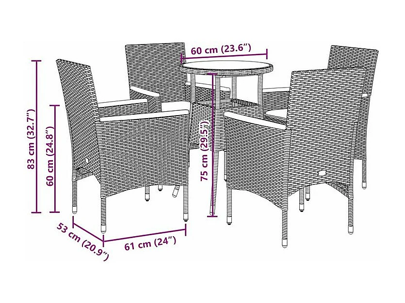 Ensemble à manger de jardin et coussins 5 pcs beige rotin verre