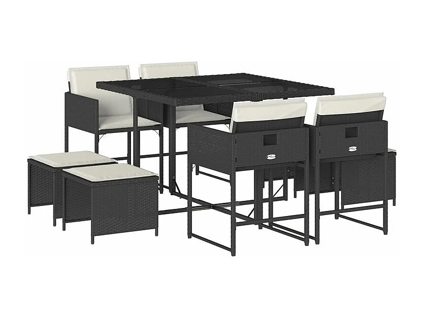 Ensemble à manger de jardin 9pcs coussins noir résine tressée