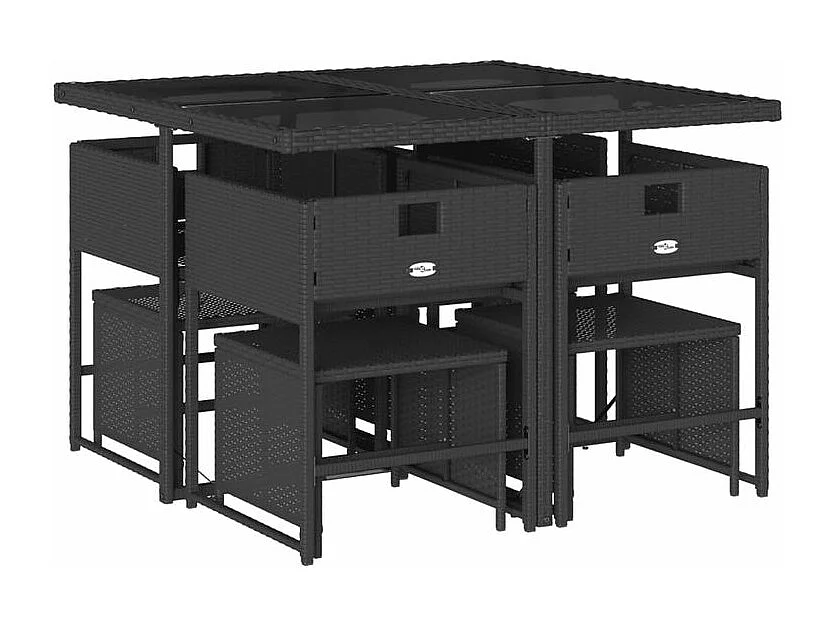 Ensemble à manger de jardin 9pcs coussins noir résine tressée