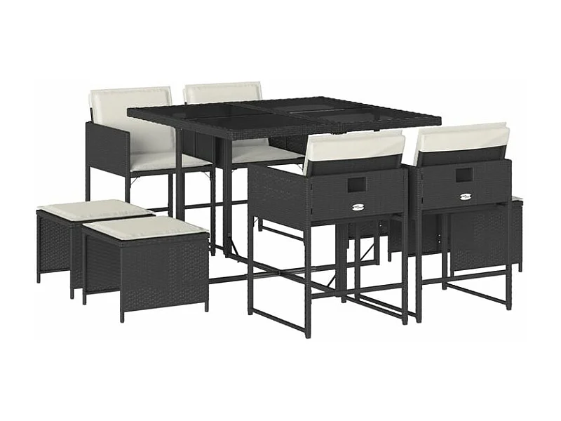 Ensemble à manger de jardin 9pcs coussins noir résine tressée