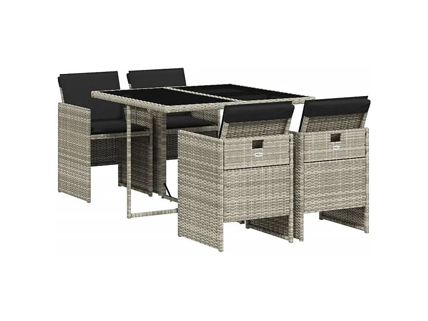 Ensemble à manger de jardin et coussins 5 pcs gris clair rotin