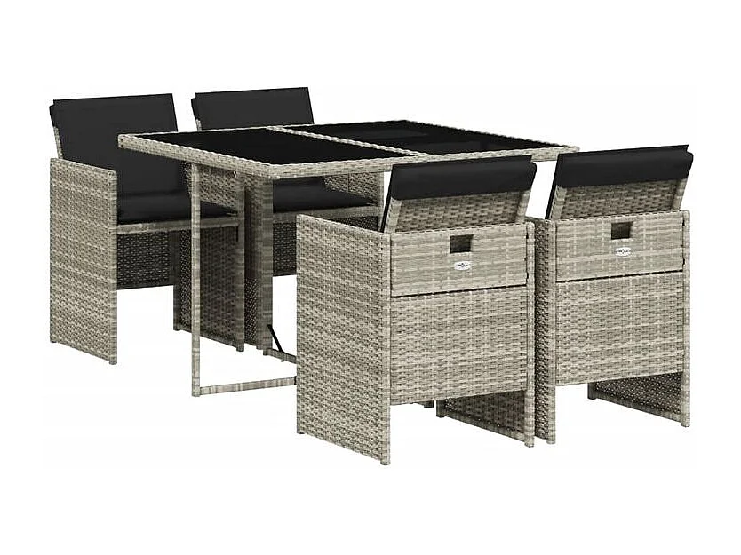 Ensemble à manger de jardin et coussins 5 pcs gris clair rotin