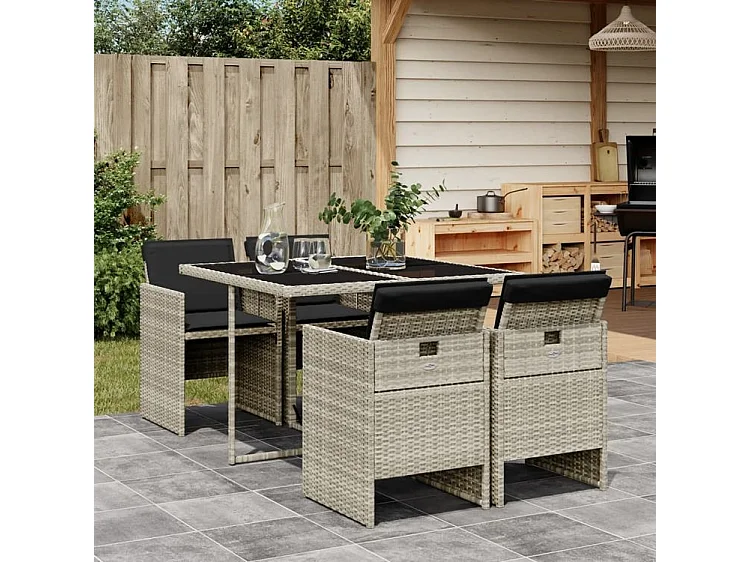 Ensemble à manger de jardin et coussins 5 pcs gris clair rotin