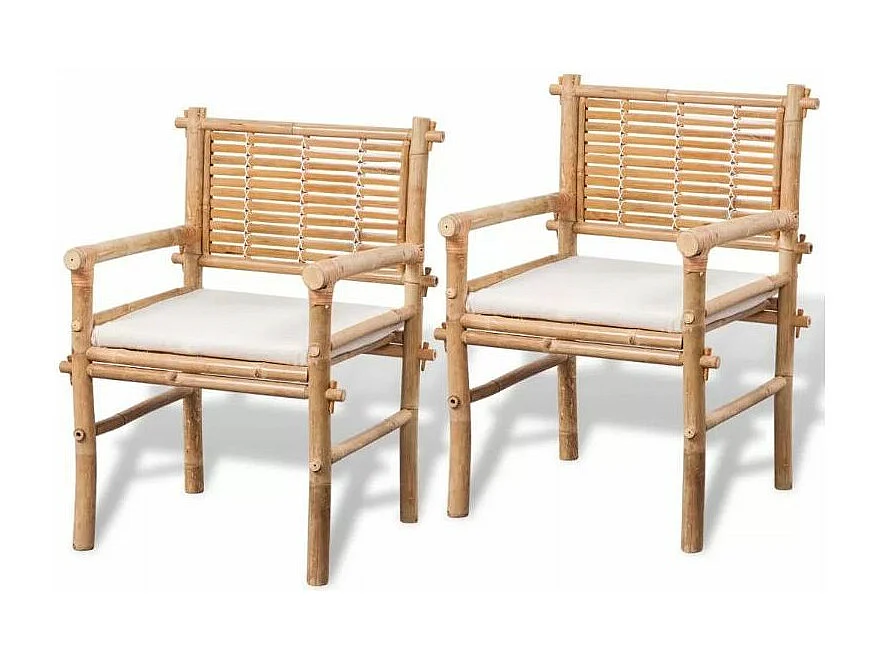 Salon de jardin 3 pièces bambou clair coussins blanc Kyca