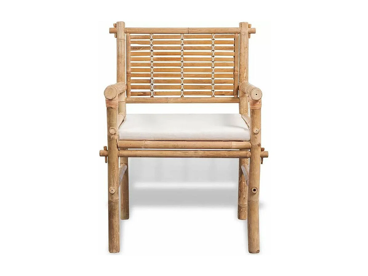 Salon de jardin 3 pièces bambou clair coussins blanc Kyca