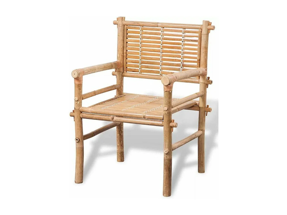 Salon de jardin 3 pièces bambou clair coussins blanc Kyca