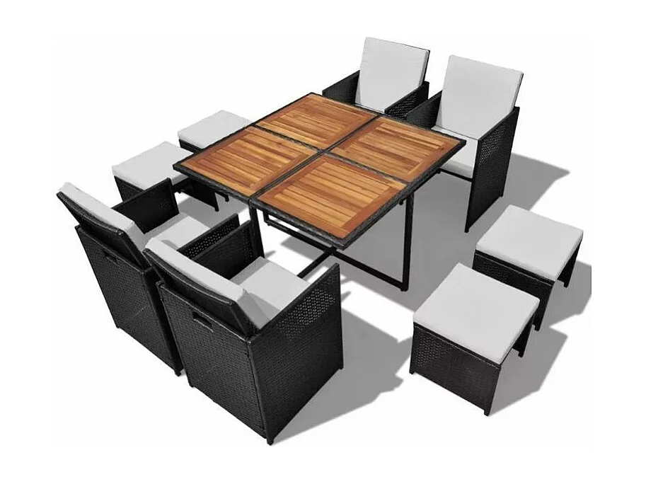 Table carrée et 4 chaises de jardin résine tressée noir Iris