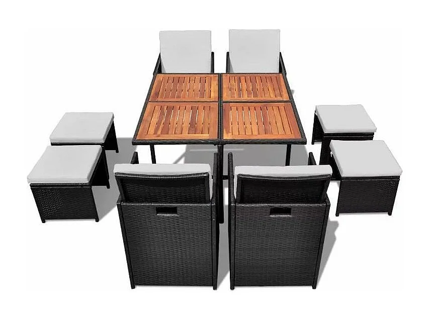 Table carrée et 4 chaises de jardin résine tressée noir Iris