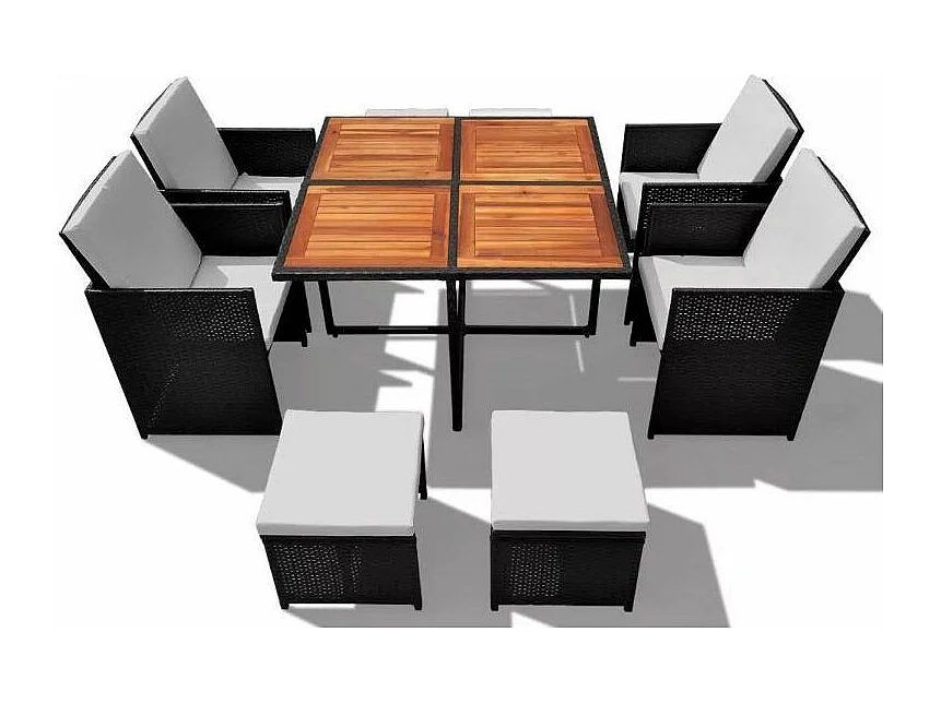 Table carrée et 4 chaises de jardin résine tressée noir Iris