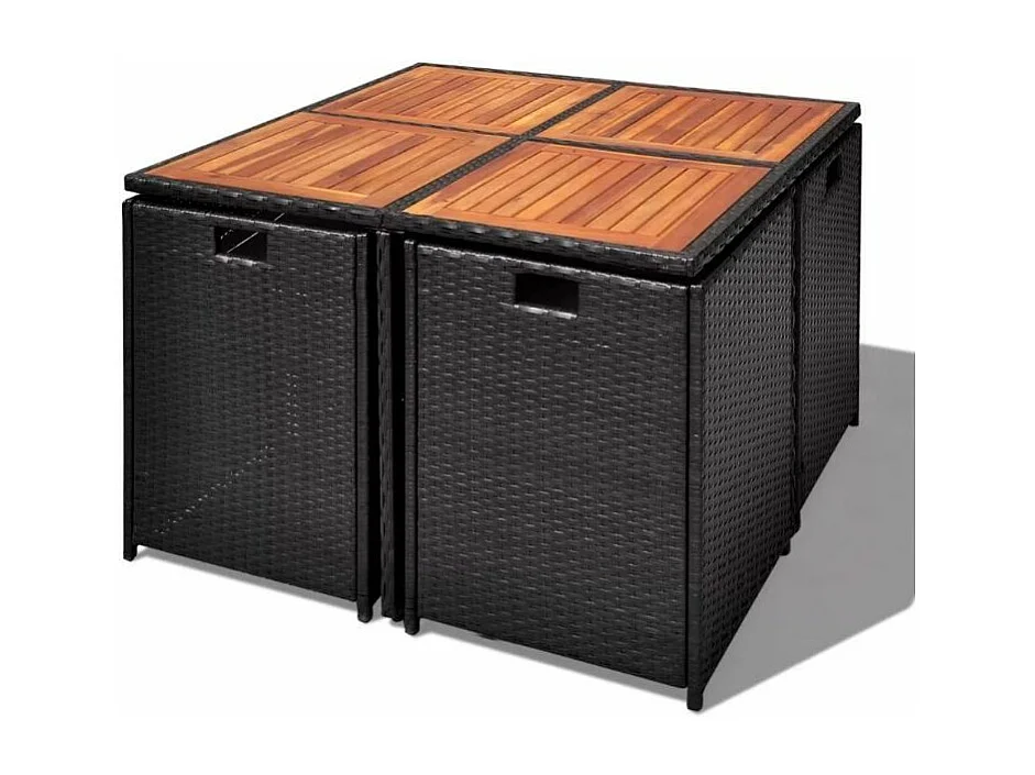 Table carrée et 4 chaises de jardin résine tressée noir Iris