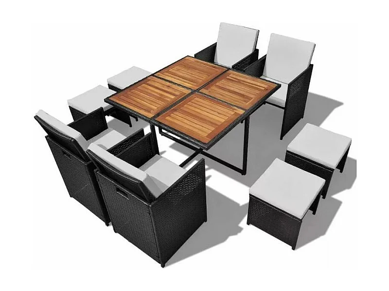 Table carrée et 4 chaises de jardin résine tressée noir Iris