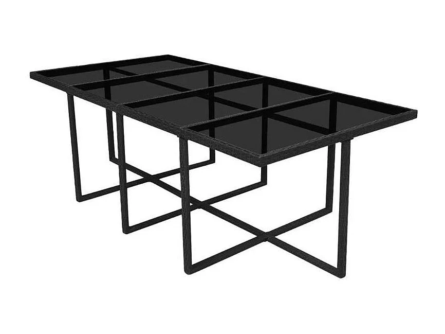 Table rectangulaire et 12 chaises de jardin résine tressée noir Iris 2