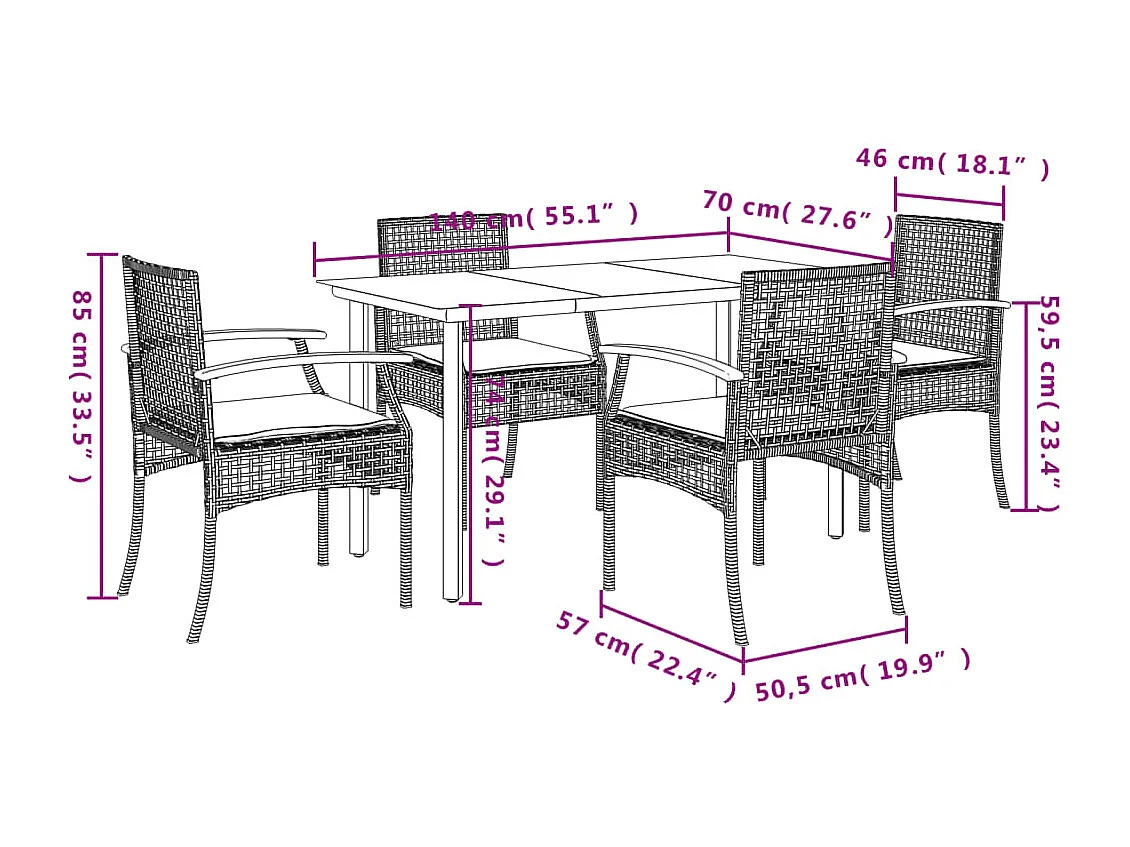 Ensemble à manger de jardin avec coussins 5pcs Beige poly rotin