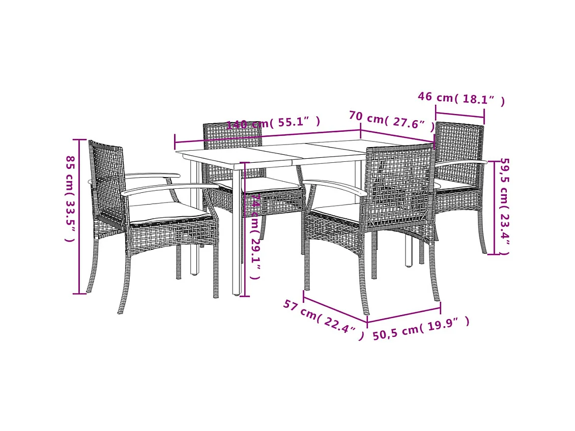 Ensemble à manger de jardin avec coussins 5pcs Beige poly rotin