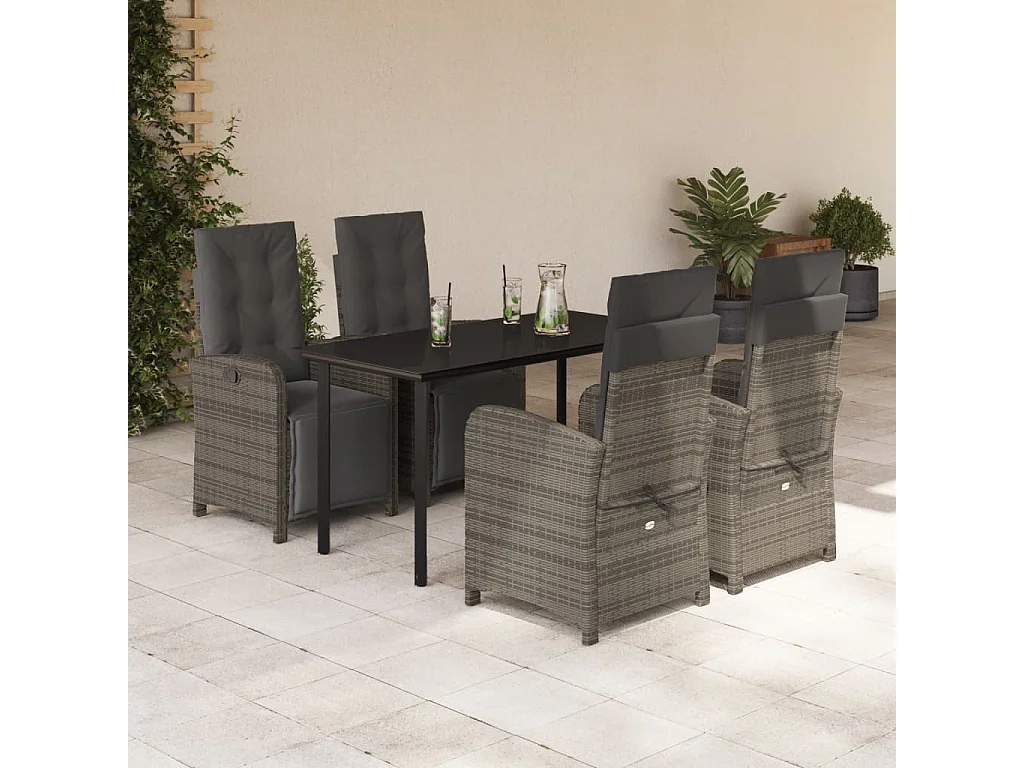 Ensemble à manger de jardin 5 pcs coussins gris résine tressée