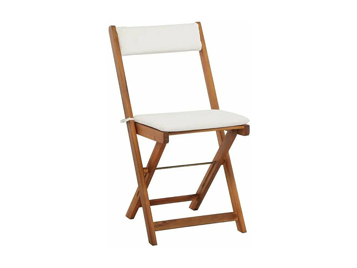 Table carrée et 2 chaises de jardin acacia clair et coussins blanc Polina