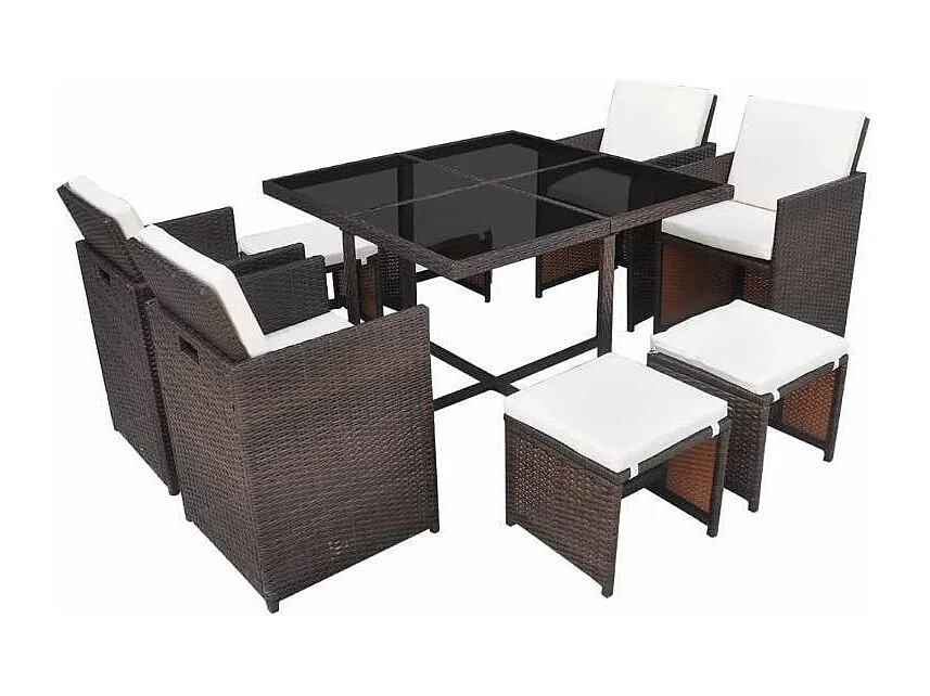 Table carrée et 4 chaises de jardin résine tressée marron Iris