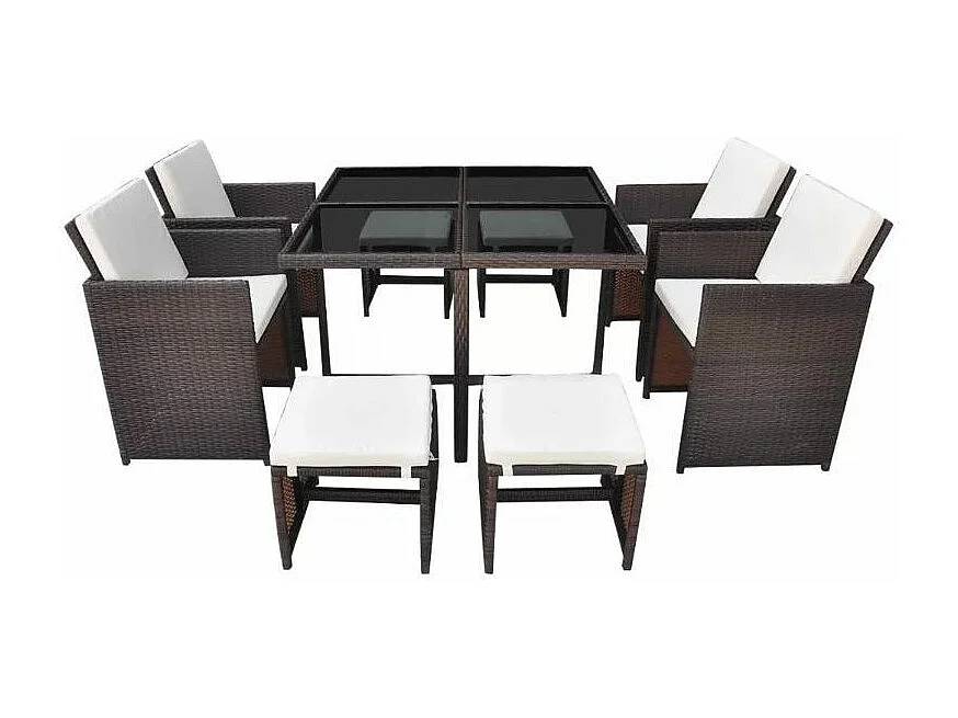 Table carrée et 4 chaises de jardin résine tressée marron Iris